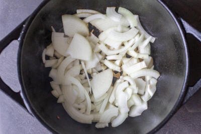 Chopped onions in a pot