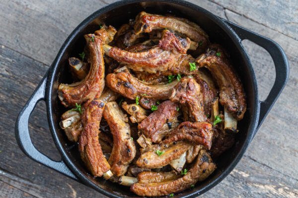 oven baked pork ribs in a pot