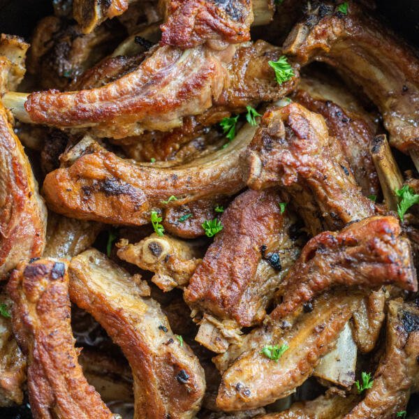 Oven baked pork ribs in a pot