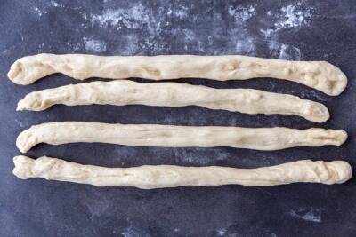 four ropes of Challah Bread dough