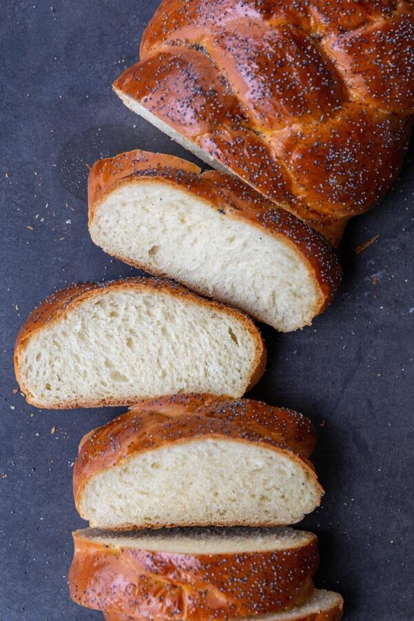 Sliced open Challah Bread