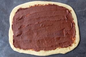 babka dough with a filling spreaded