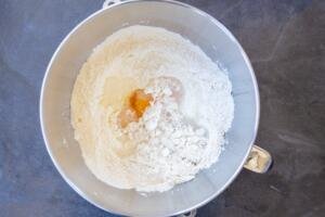 dry ingredients with eggs