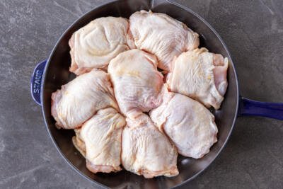 Chicken thighs in a banking pan