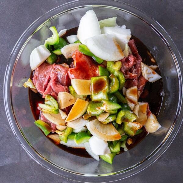 Lamb, marinade and veggies
