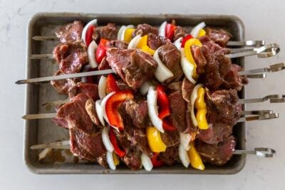 Lamb on a skewer with veggies