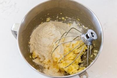 Butter with flour in a mixing bowl