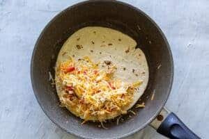 tortilla with cheese and chicken on a pan