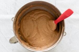 chocolate sponge cake batter in a bowl
