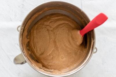chocolate sponge cake batter in a bowl