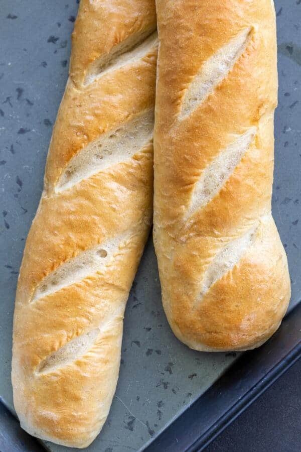 french bread on a counter