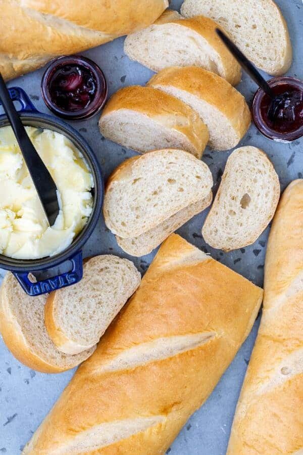 Slices of French bread with butter