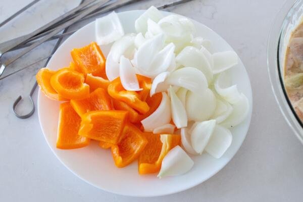 vegetables cut for chicken kebabs