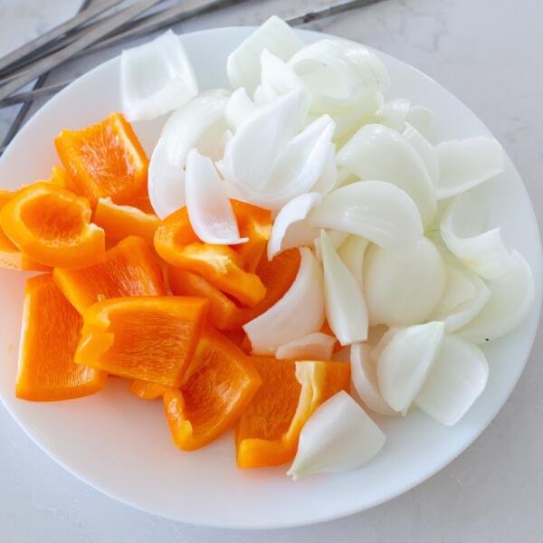 vegetables cut for chicken kebabs