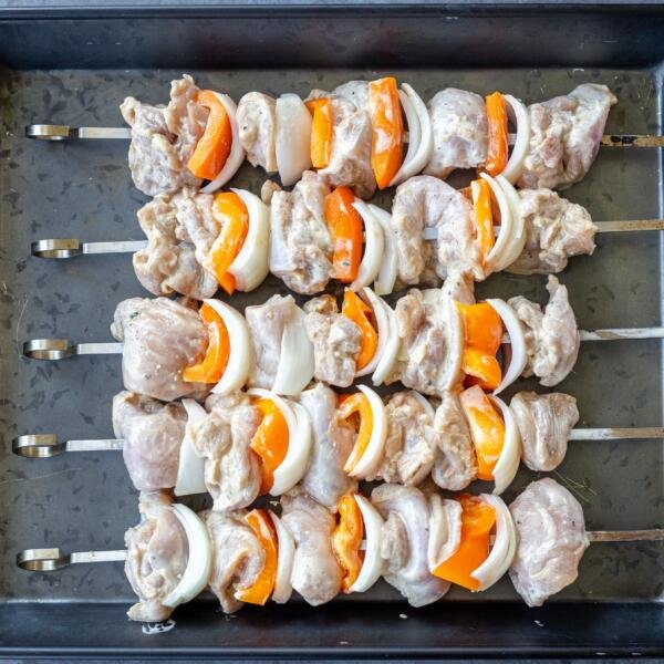 threaded chicken with vegetables for skewers