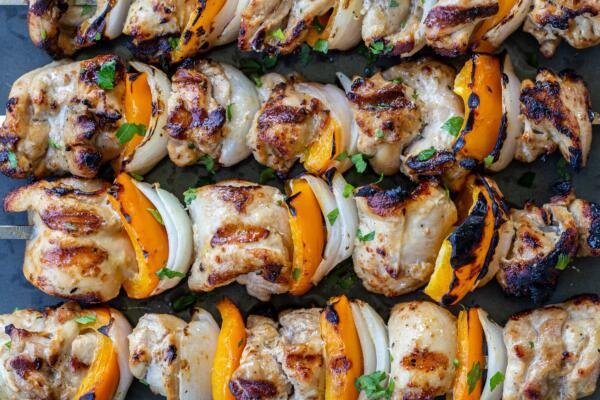 Grilled Chicken kebabs on skewers