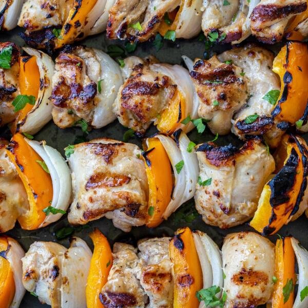 Grilled Chicken kebabs on skewers