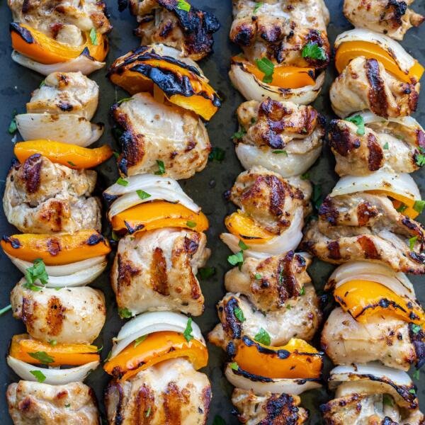 Grilled Chicken kebabs on skewers