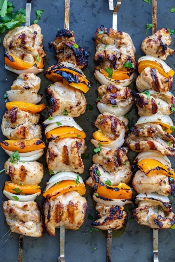 Grilled Chicken kebabs on skewers 