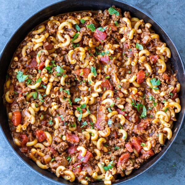 Goulash in a cooking pan