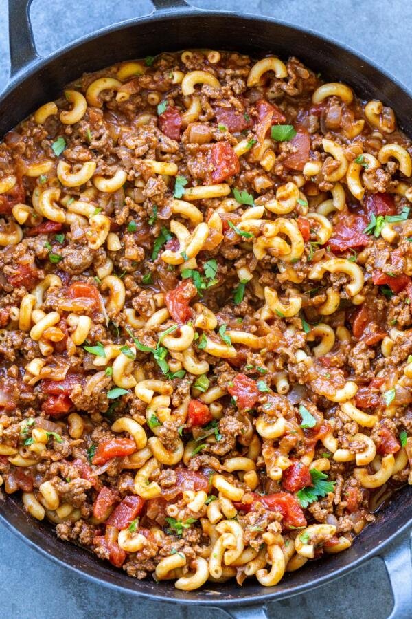 Goulash in a cooking pan