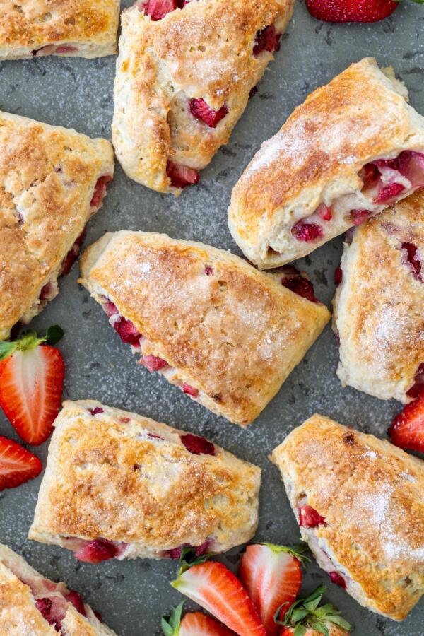 strawberry scones on a tray 