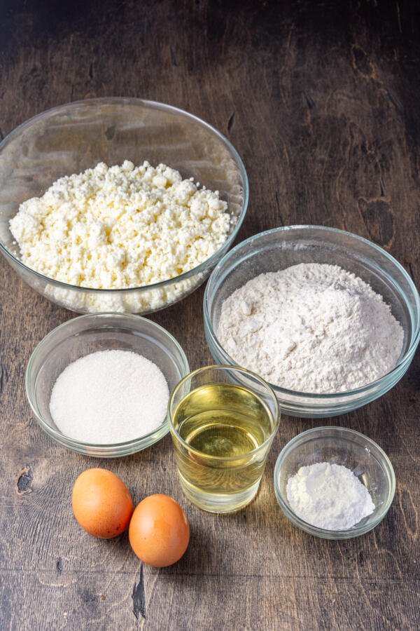 Ingredients for farmers cheese donut holes