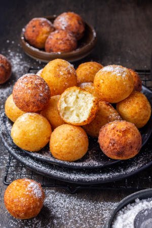 cooked donut holes on a plate