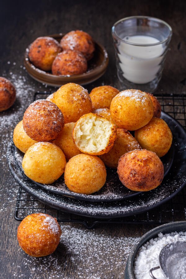 cooked donut holes on a plate