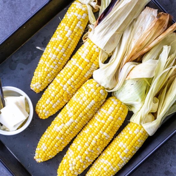grilled corn on a tray