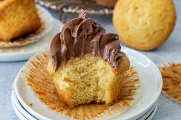 Cupcake with cream cut open