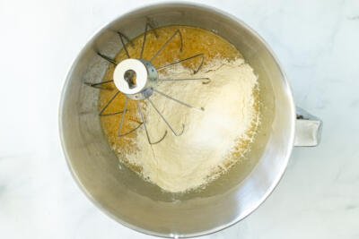 dry ingredients added into a mixing bowl