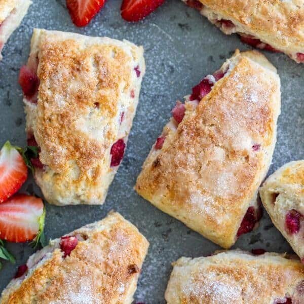 strawberry scones on a tray