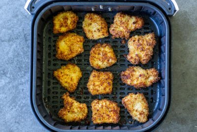 Air fryer chicken nuggets in a basket