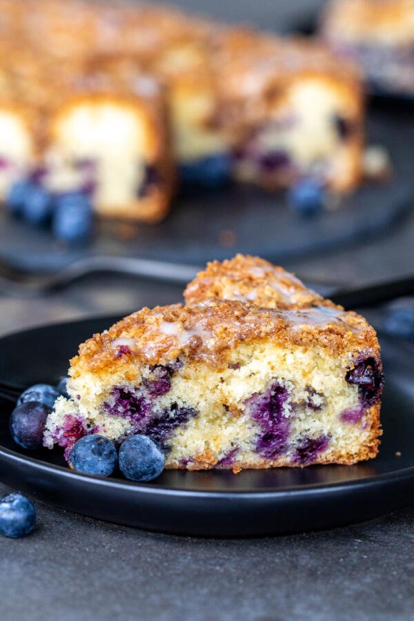 a slice of blueberry coffee cake 