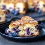 a slice of blueberry coffee cake