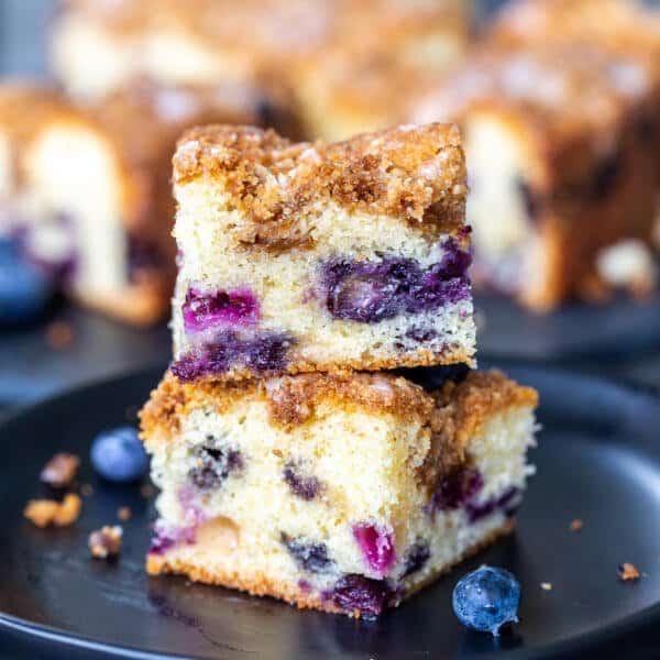 a slice of blueberry coffee cake