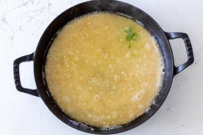 rice and liquid in a pot