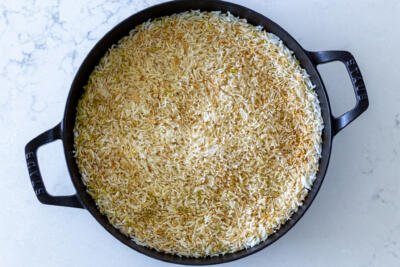 rice in a cooking pan