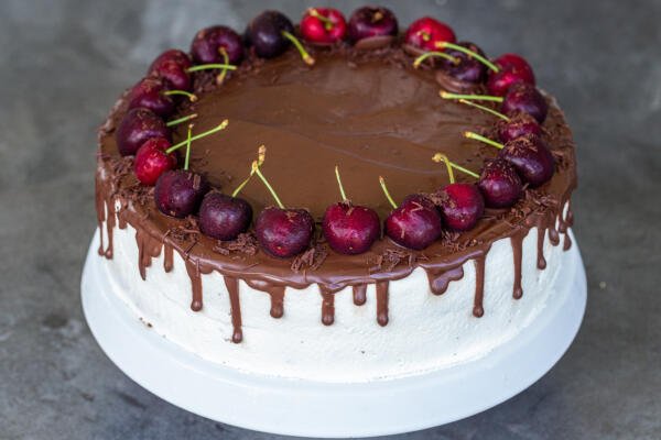 Drunken Cherry Cake on a stand