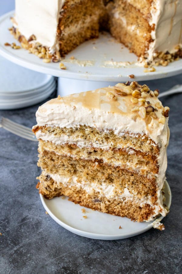 A slice of honey walnut poppy seed cake