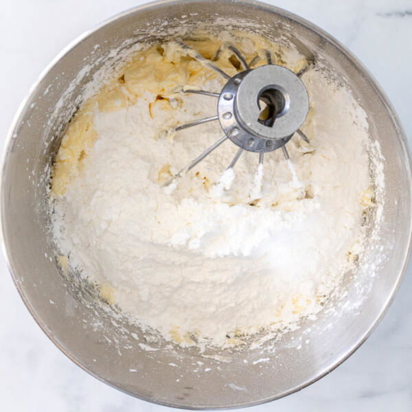 powdered sugar added to the mixing bowl