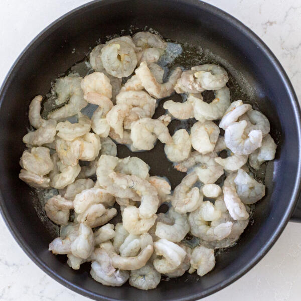 Shrimp cooking in a pan