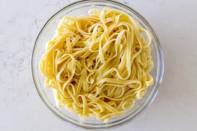 Cooked pasta in a bowl