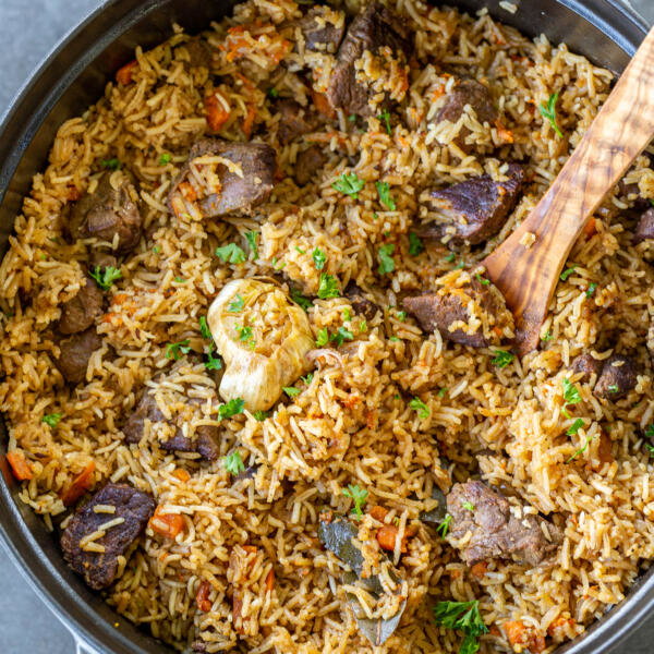 Uzbek Plov in a pot