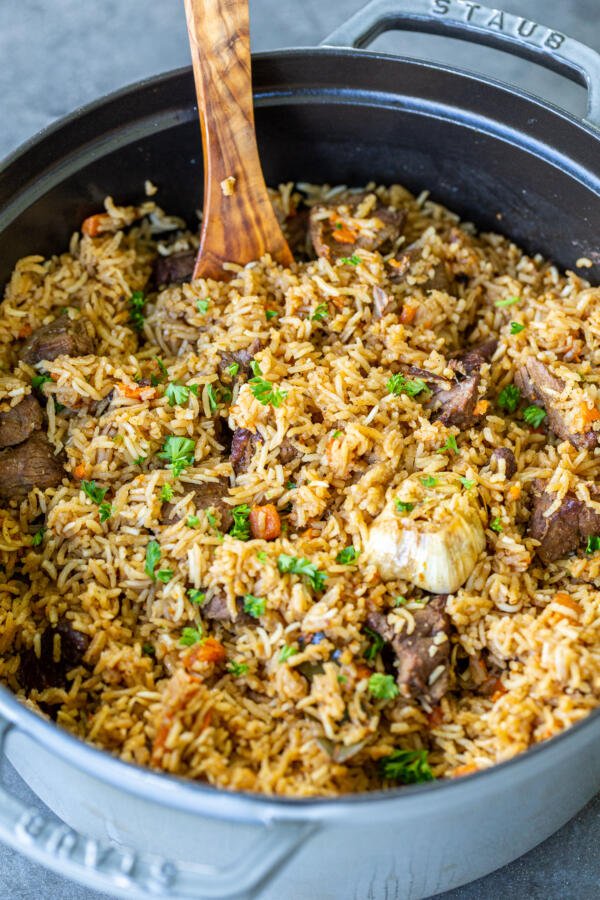 Uzbek Plov in a pot