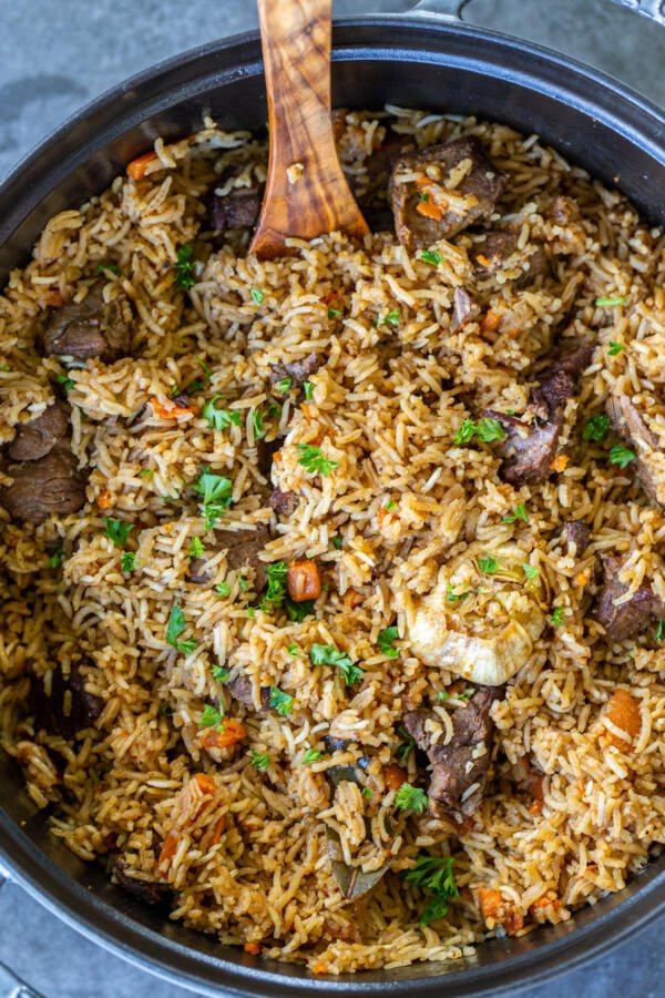 Uzbek Plov in a pot