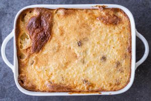 Baked Rice pudding in a pan