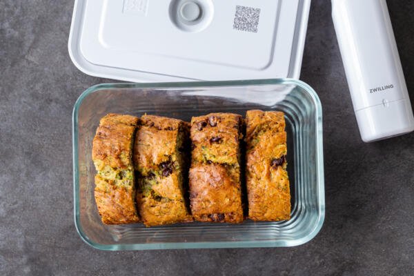 Banana zucchini bread in a fresh and save