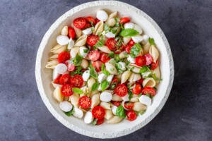 Caprese pasta salad in a bowl
